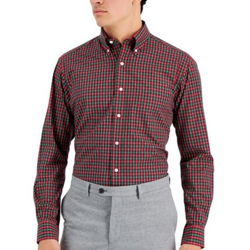 Club Room Mens Regular Fit Tumaco Plaid Cotton Dress Shirt NWT
